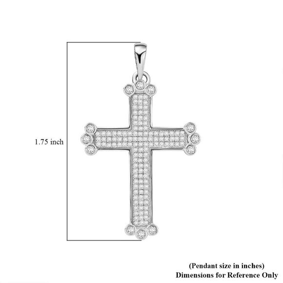 Stunning Simulated Diamond  Cross Pendant in Rhodium Over 925 Sterling Silver - Picture 2 of 4